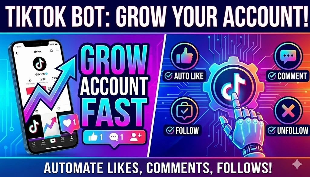 TikTok Auto Follow Unfollow, Like and Comment Bot- Grow on tiktok Fast