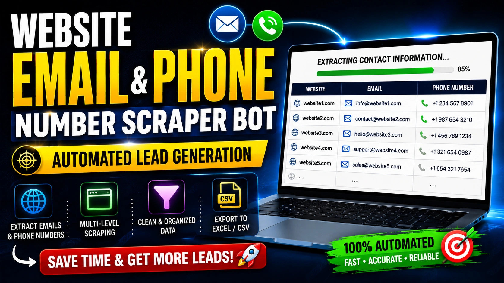 Website Email & Phone Scraper Bot | Automated Lead Generation
