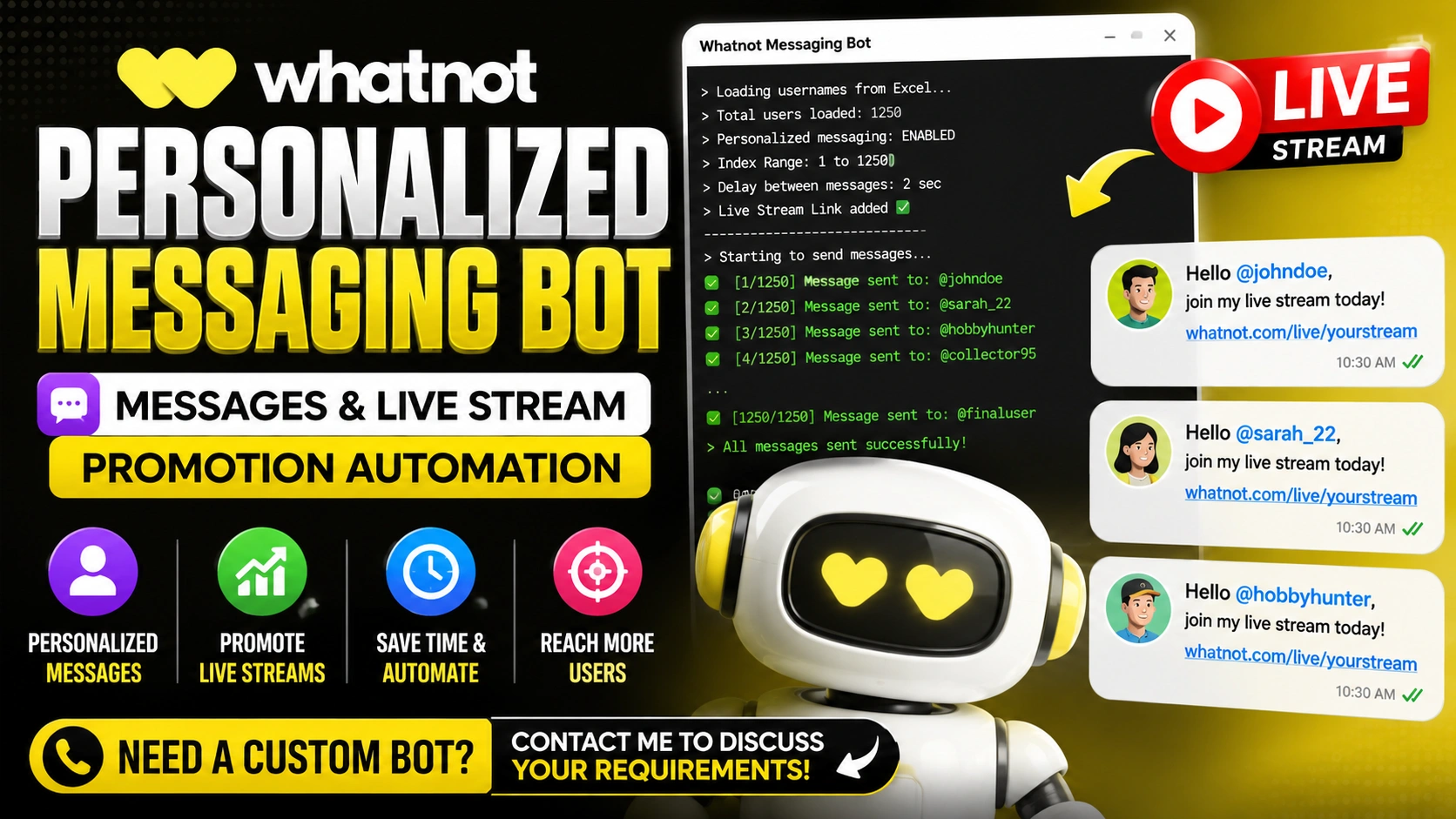 Whatnot Personalized Message Sending Bot | Send Personalized Messages Automatically